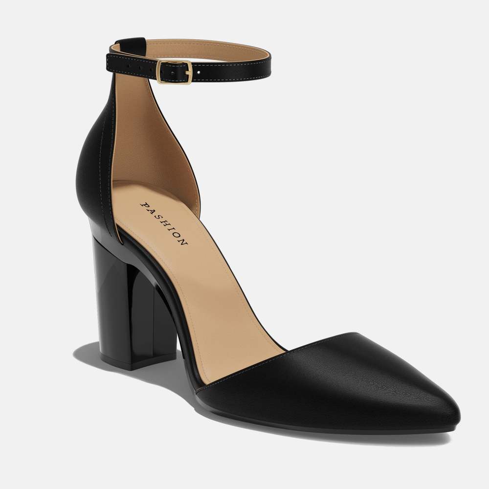 CONVERTIBLE HEEL - Pashion 1.0 The D'Orsay Coal Leather  Block 4 Inch